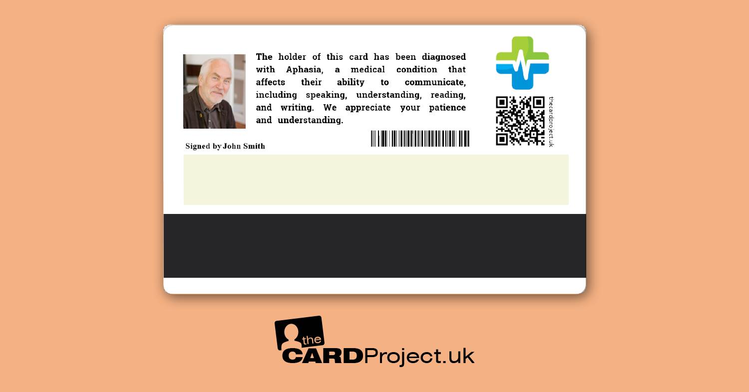 Premium Aphasia Medical ID Card (REAR)